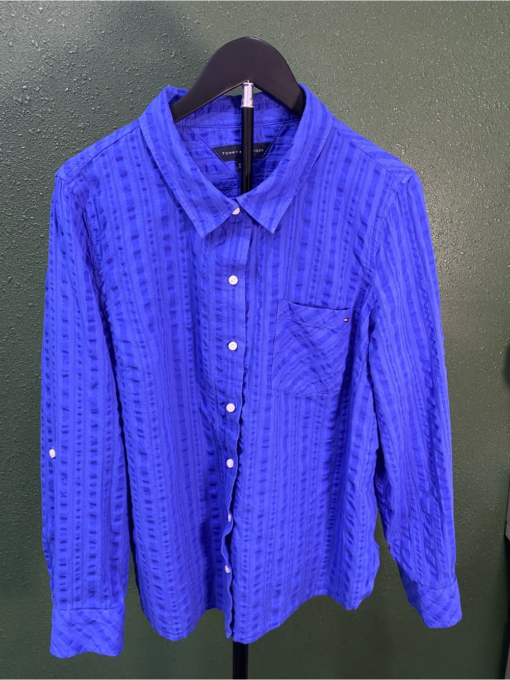 Tommy Hilfiger Cobalt Royal Blue Crinkle Gauze Heritage Button Down Shirt
